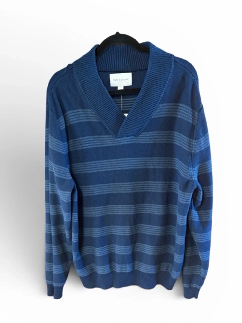 Sun +‎ Stone Striped Shawl Collar Pullover Sweater NWT